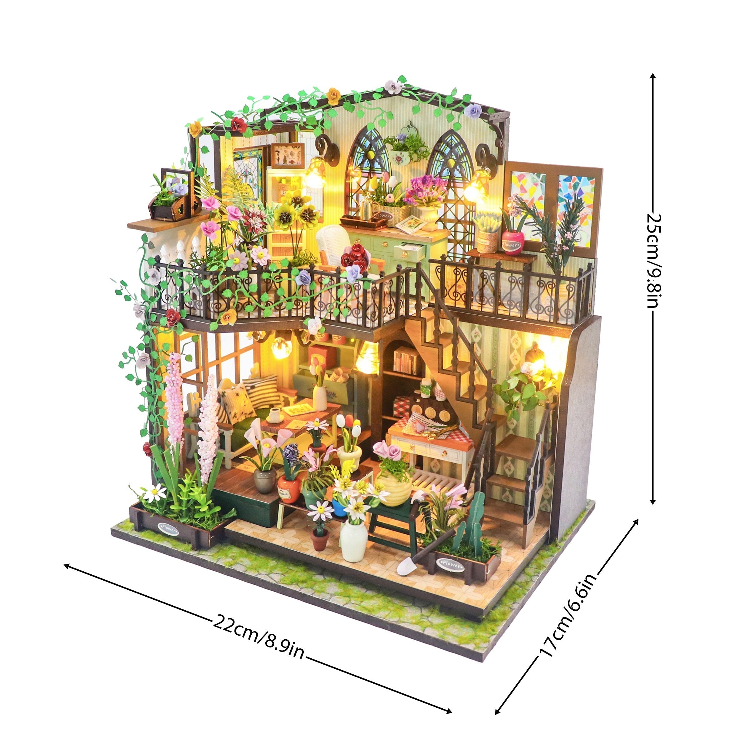 Casa Miniatura Greenhouse Fai-da-te con Illuminazione – Puzzle 3D Fatti a Mano per Decorazione Creativa