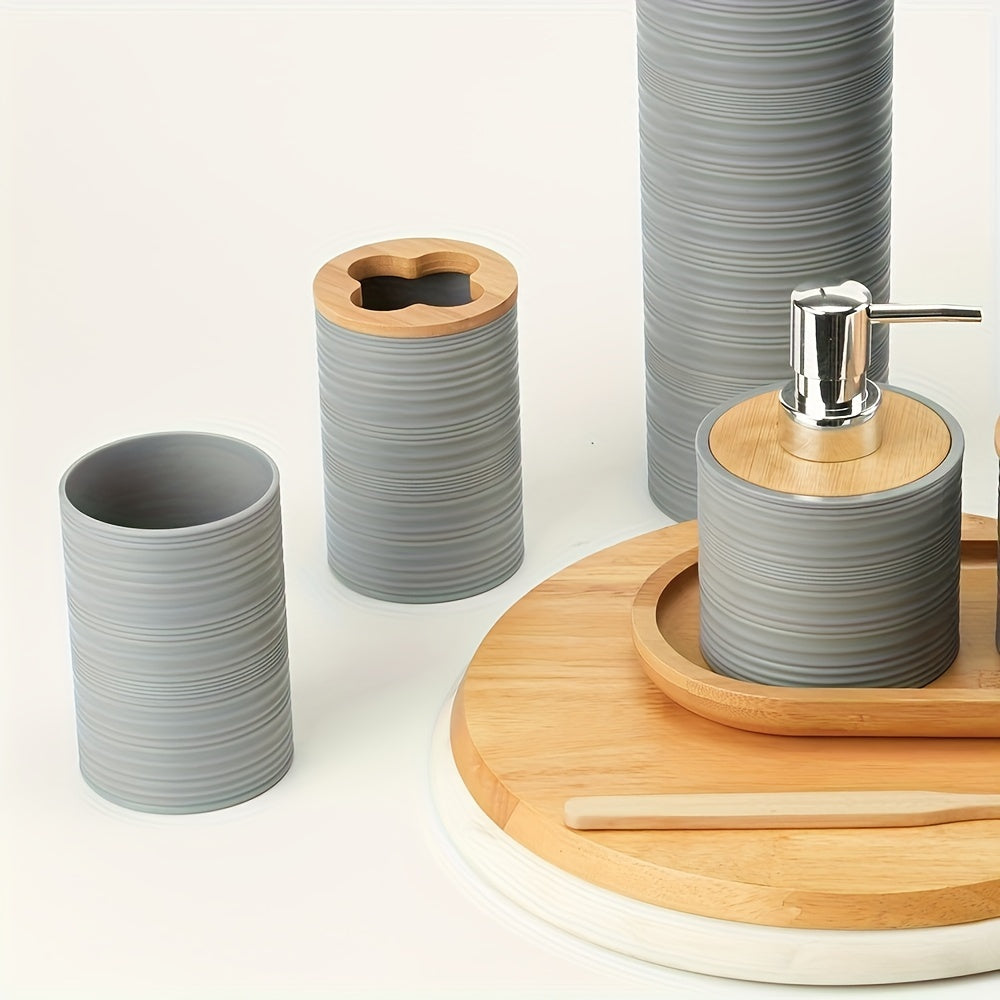 Set di Bagno Moderno con Accenti in Bambù – Organizzato ed Elegante in Uno