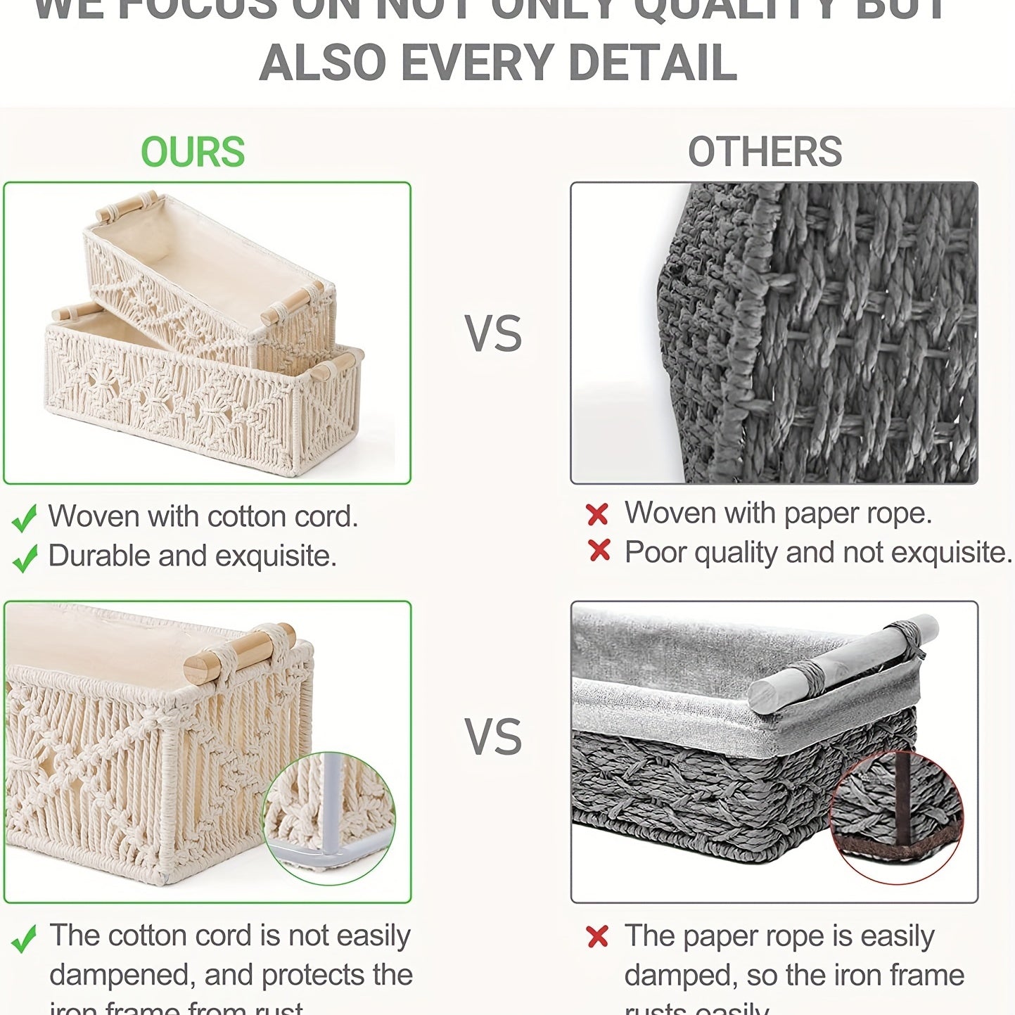 Set di 2 Ceste di Stoccaggio in Macramè Fatte a Mano – Boho Chic per un'Organizzazione Elegante