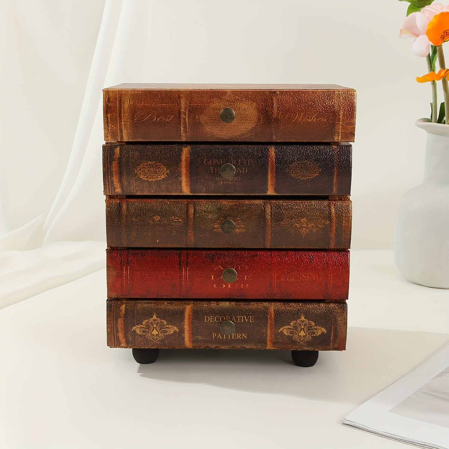 Scatola di Stoccaggio a Forma di Libro Classico con Cinque Cassetti – Organizzazione Senza Tempo per Casa e Ufficio