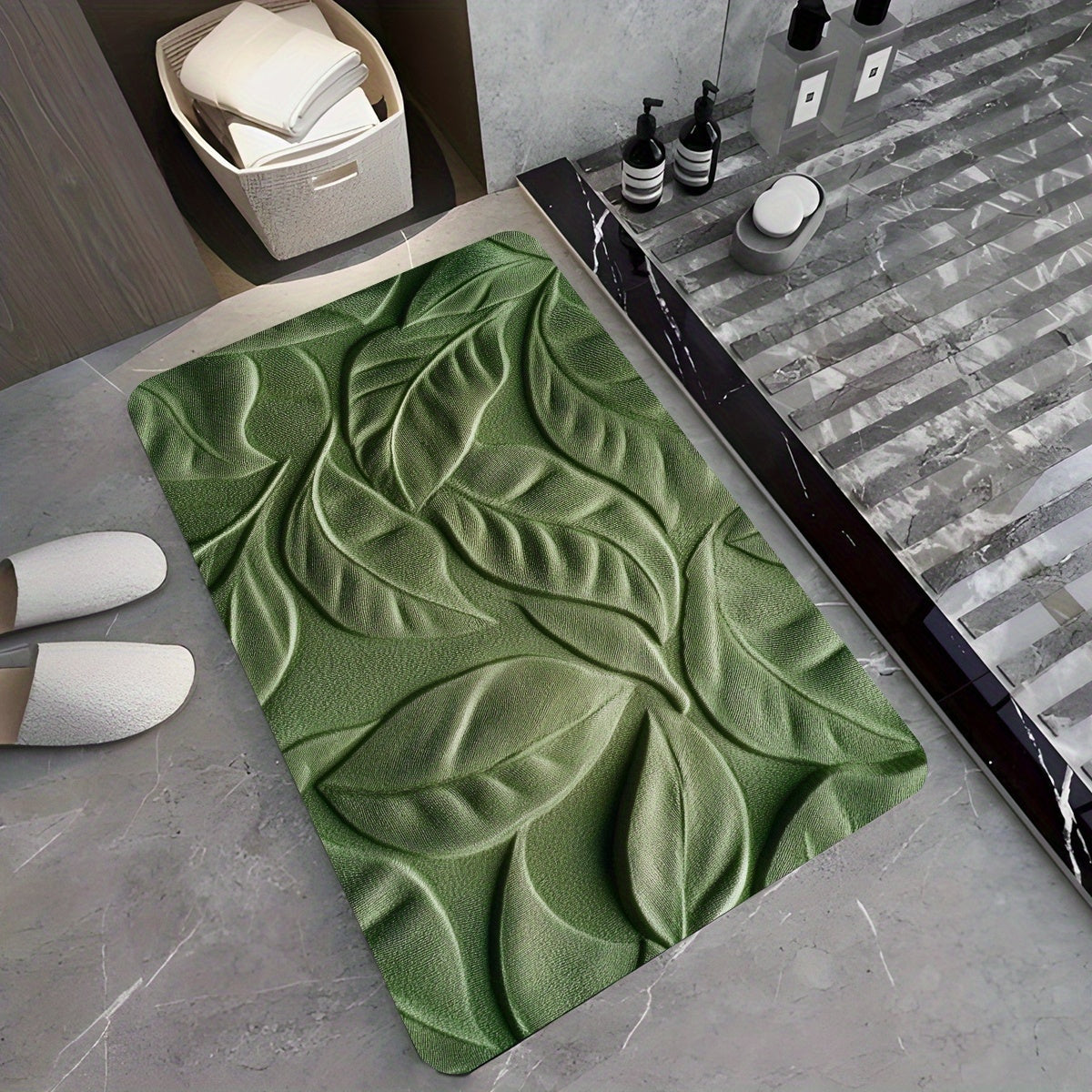 Tappetino da Bagno in Terra Diatomacea con Motivo Foglia Verde – Assorbente e Asciugatura Rapida