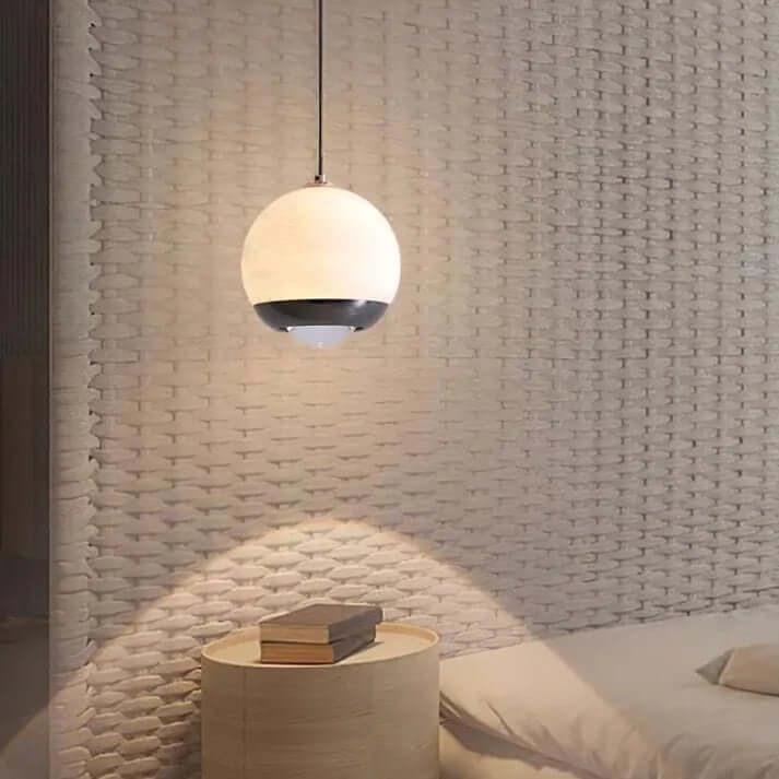 Lampadario - Sfera di Vetro Alabastro con Base in Marmo