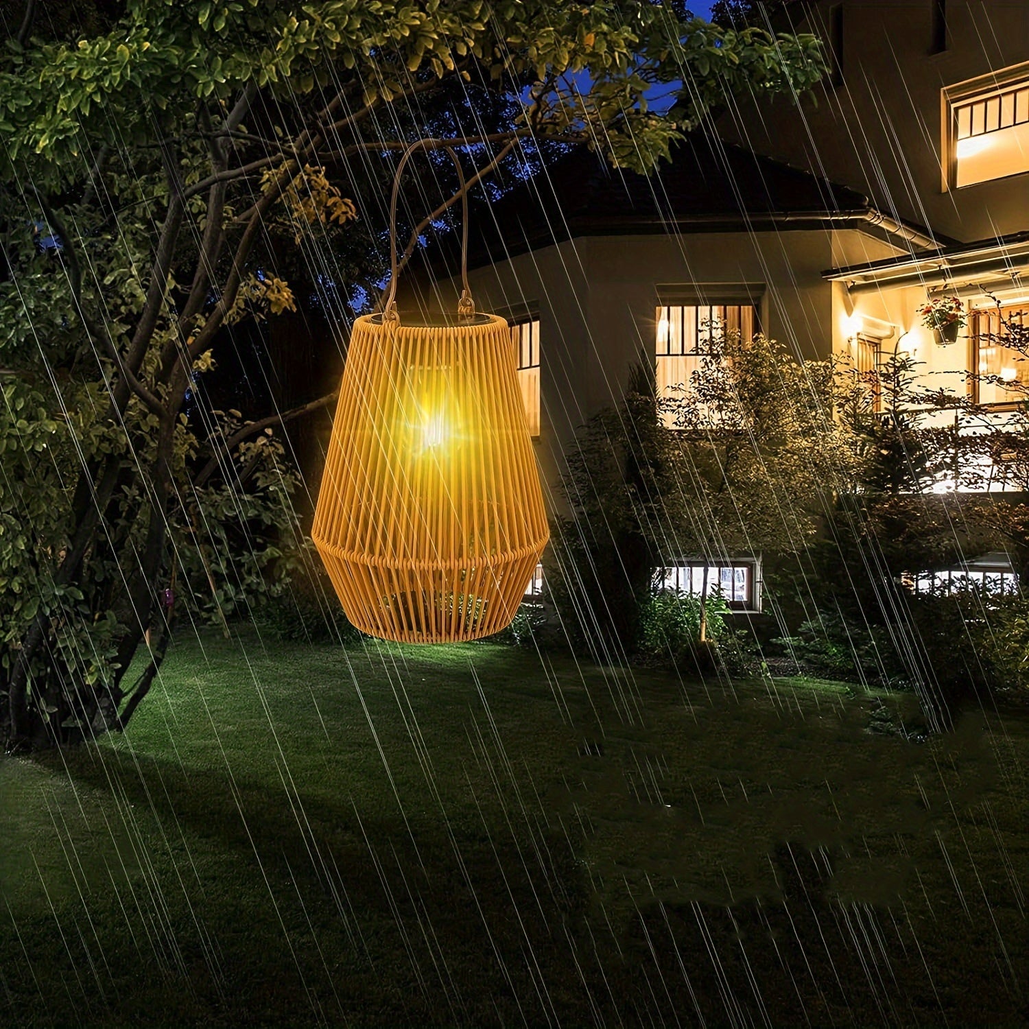 Set di lanterne sospese solari Boho – Lanterne in vimini sostenibili per giardino e balcone