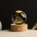 Lampe LED 3D en Cristal – Sphère Décorative avec Socle en Bois