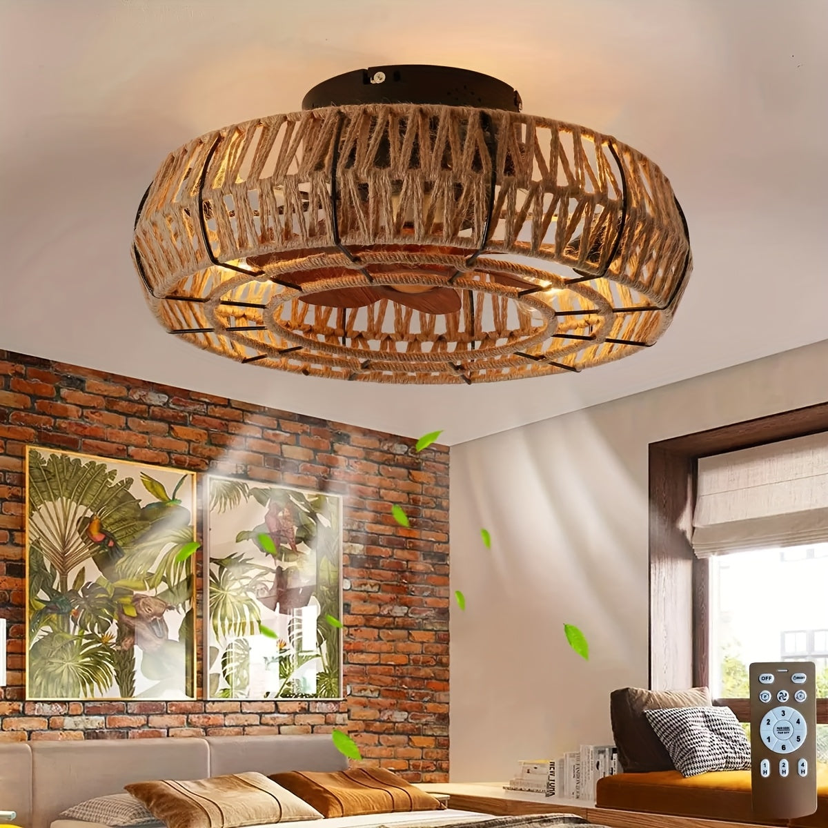 Ventilatore a soffitto in rattan intrecciato a mano – Stile Zen e funzionalità