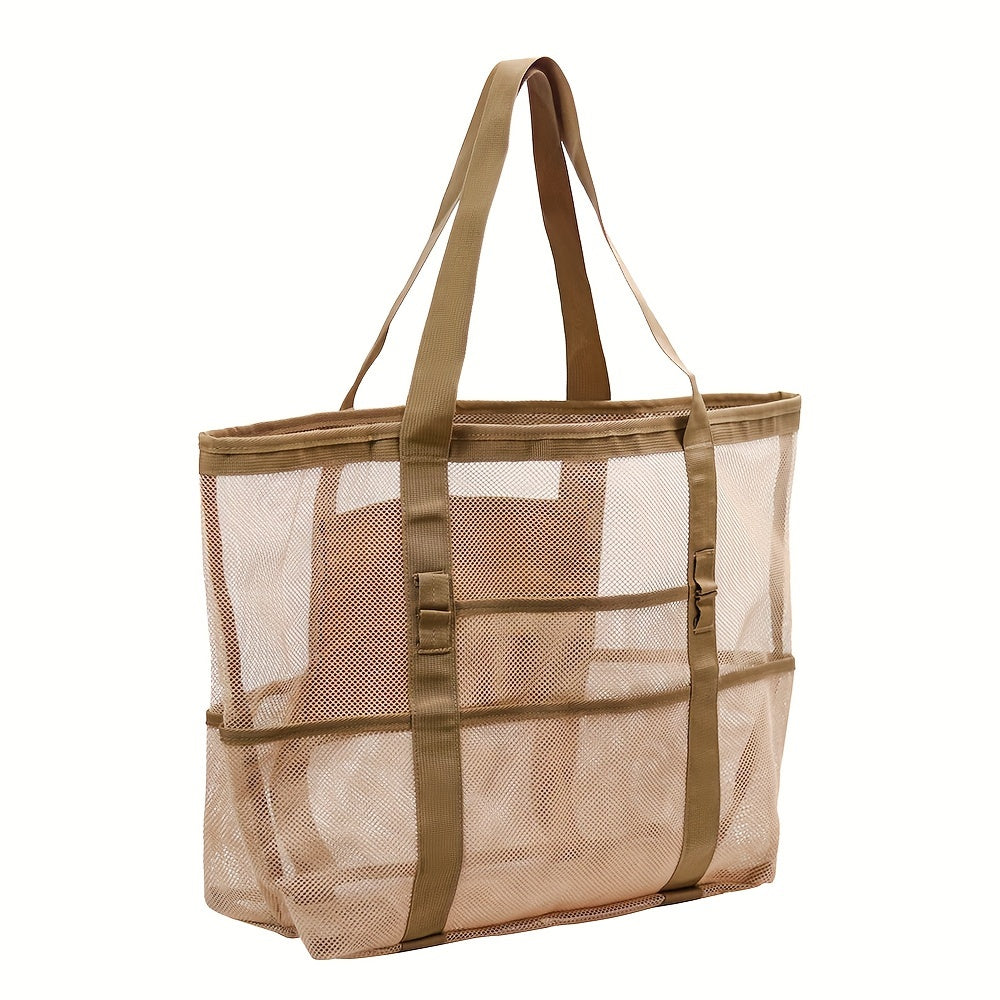 Borsa da Spiaggia in Rete Leggera e Spaziosa – Tote Pieghevole da 40L con Spallacci Fissi e Parte Superiore Aperta
