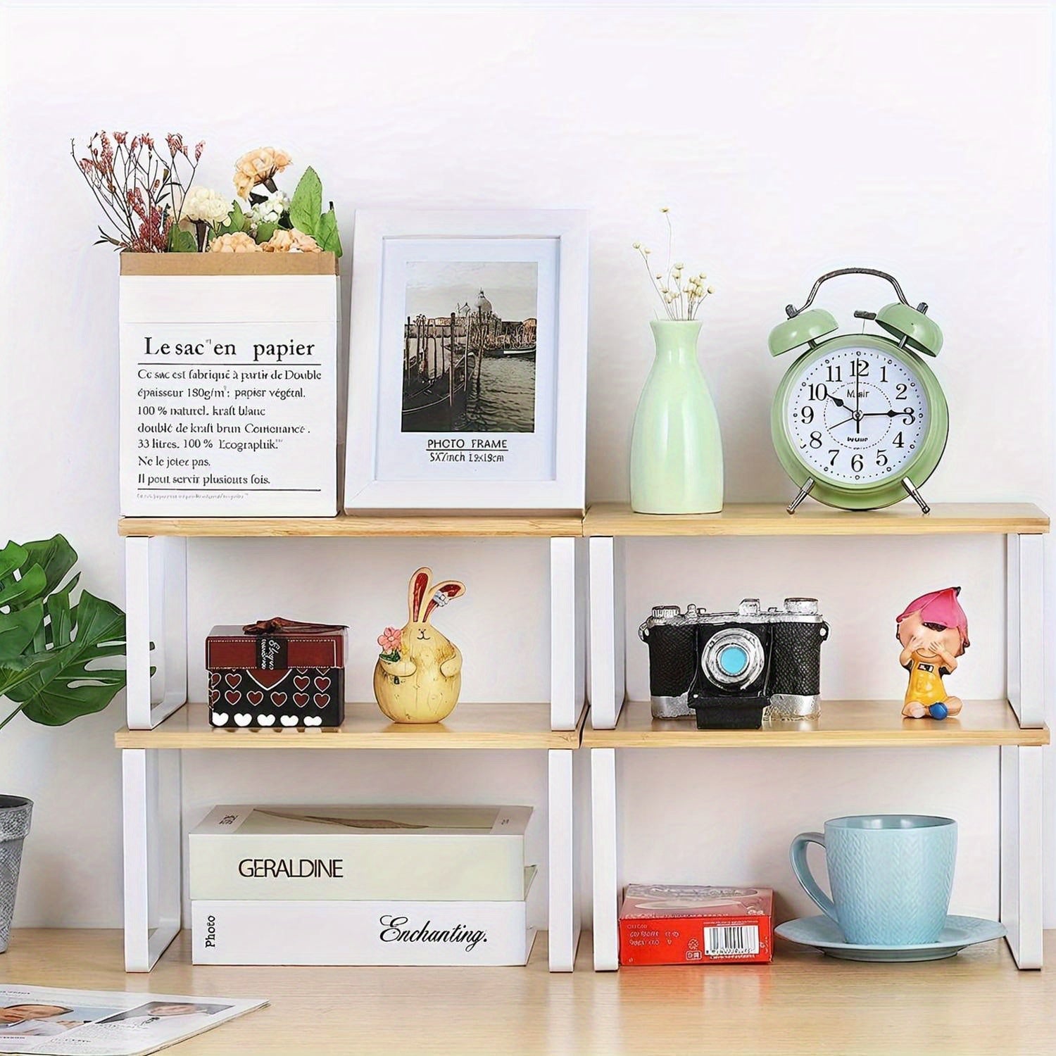 Set di 2 Scaffali Regolabili in Bambù – Eleganti e Salvaspazio per Armadi o Piani di Lavoro