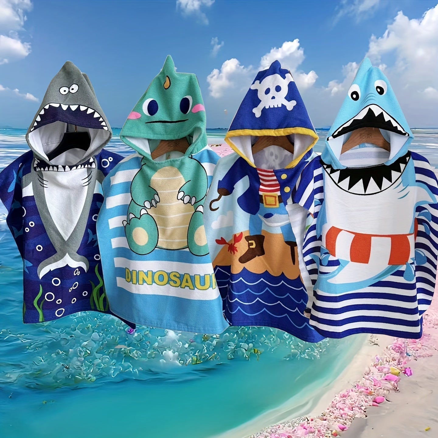 Asciugamano da Spiaggia per Bambini con Dinosauri e Pirati – Morbido Mantello da Bagno con Cappuccio