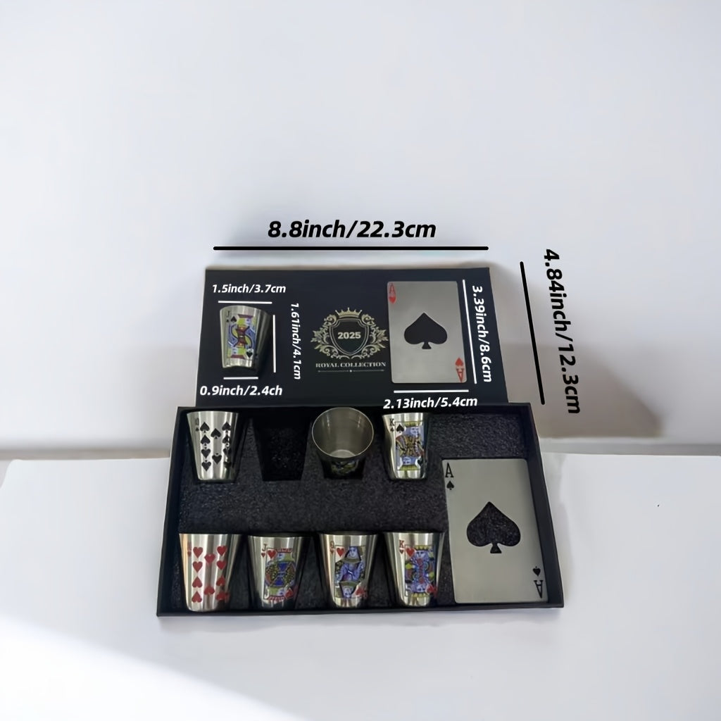 Set di Bicchieri da Whiskey Royal Playing Cards – Acciaio Inossidabile e Apribottiglie