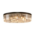 Vintage round metal ceiling lamp with 4/6/8 lights and transparent crystal prism in black