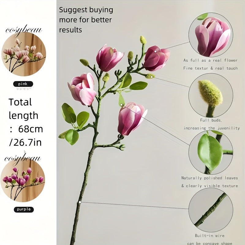 Set di 4 Fiori di Magnolia Realistici – Eleganti e Senza Tempo per Matrimoni e Decorazioni di Lusso