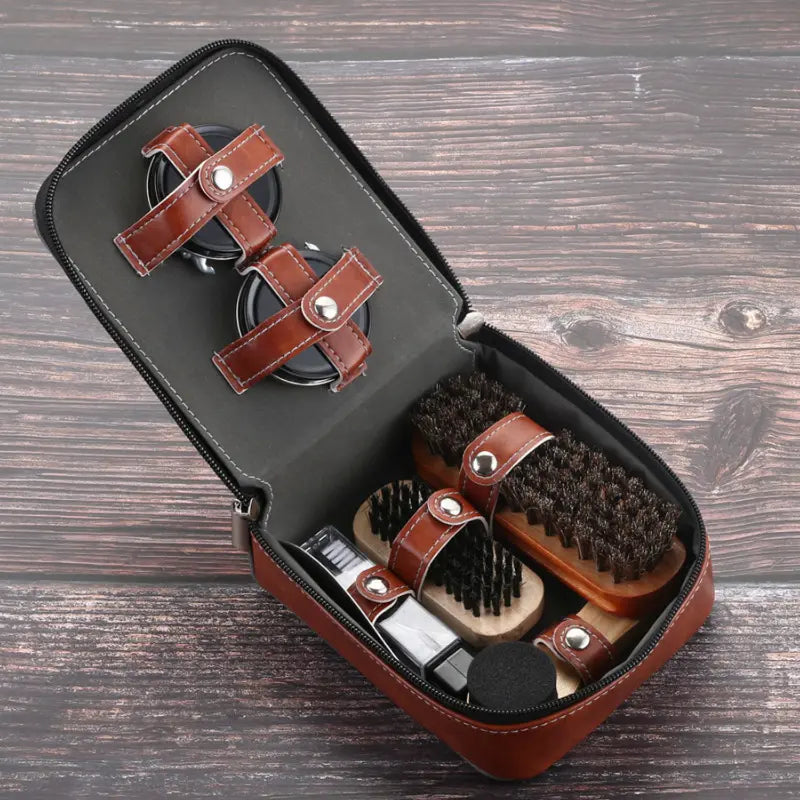 LuxeShine Set di Cura per Scarpe da 9 Pezzi | Kit premium con spazzola in crine di cavallo e crema per la manutenzione della pelle
