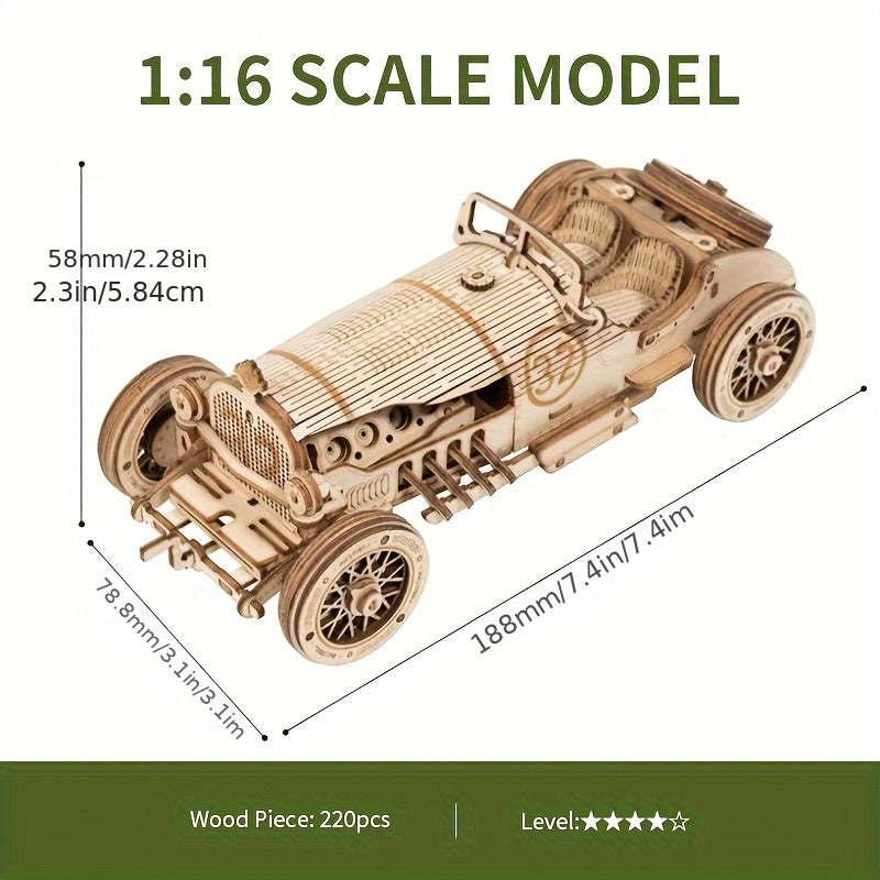 Puzzle di Auto Vintage in Legno 3D – Modello Meccanico con Ingranaggi e Design Dettagliato