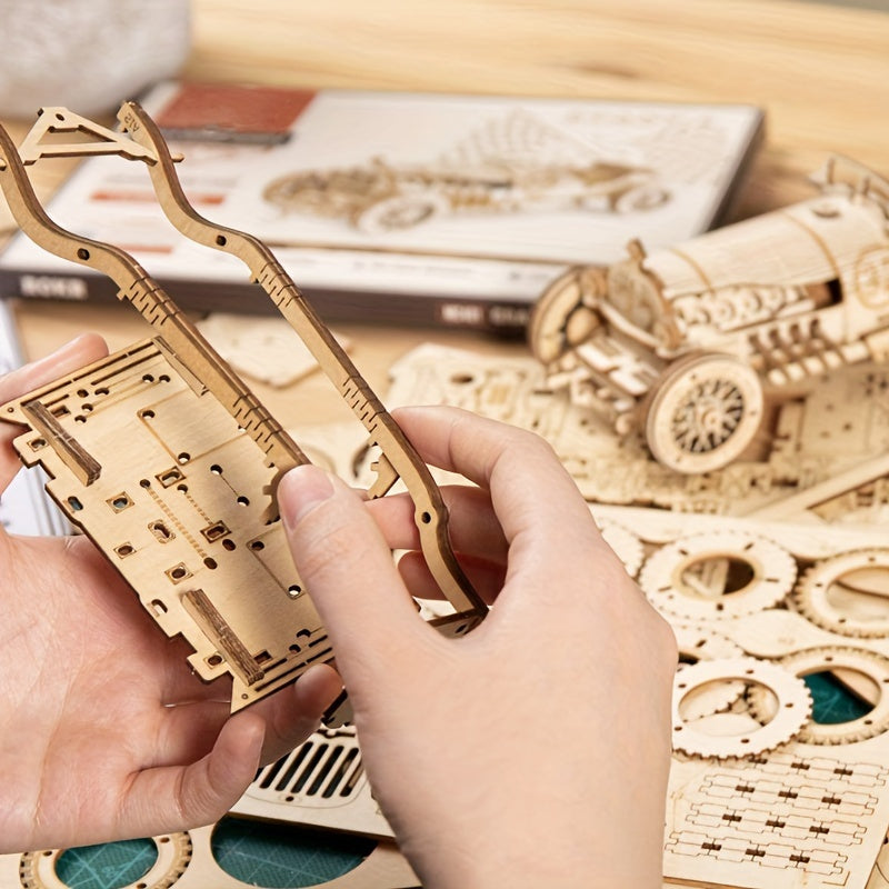 Puzzle di Auto Vintage in Legno 3D – Modello Meccanico con Ingranaggi e Design Dettagliato