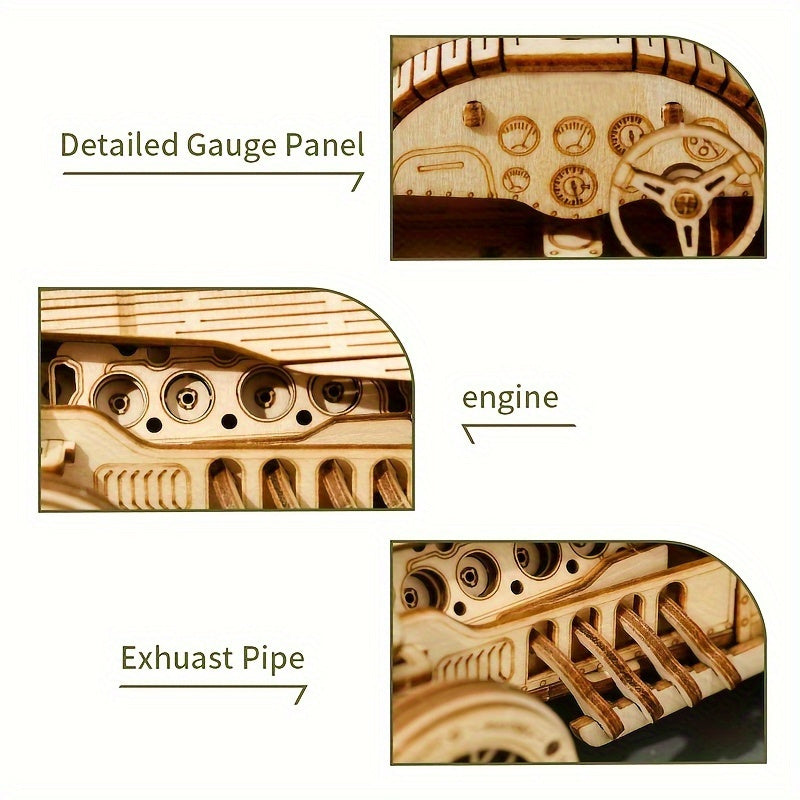 Puzzle di Auto Vintage in Legno 3D – Modello Meccanico con Ingranaggi e Design Dettagliato