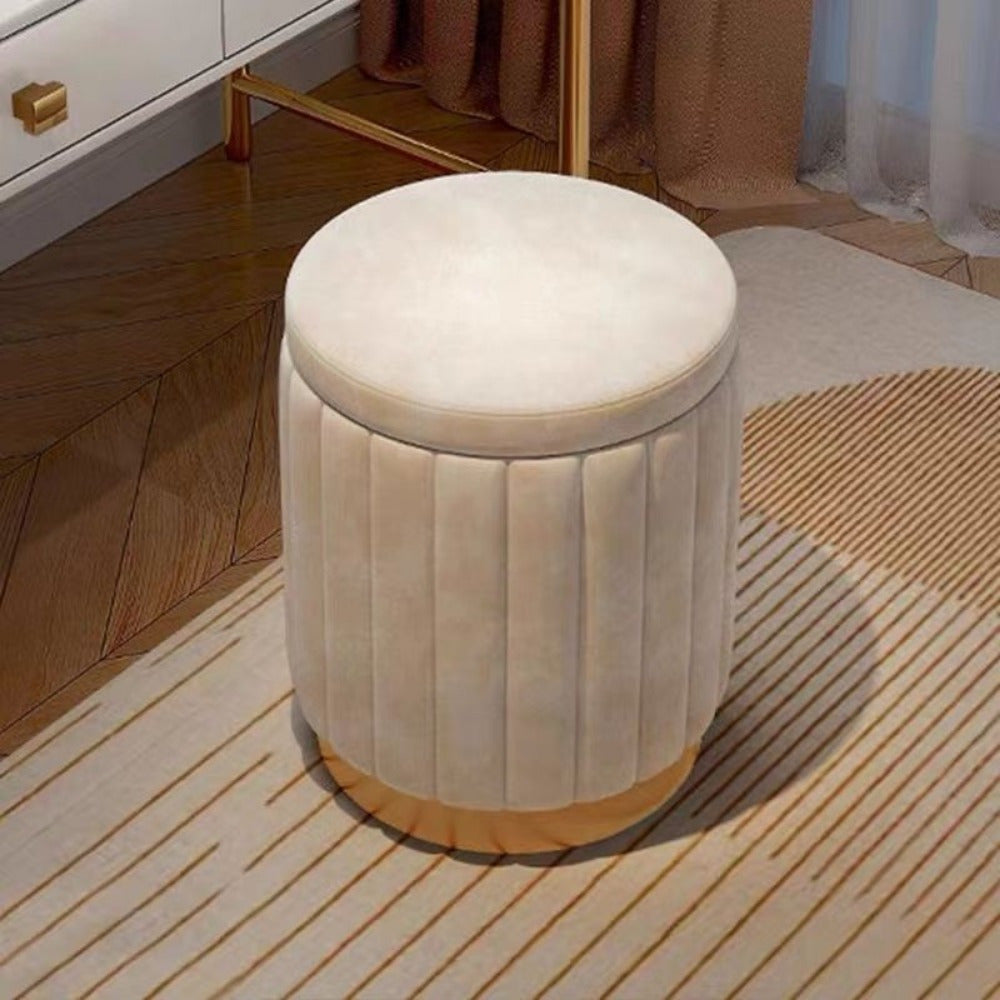 Pouf da Stoccaggio Nordic Chic – Pouf Rotondo Elegante con Stoccaggio e Finitura a Specchio