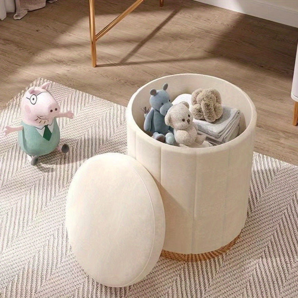 Pouf da Stoccaggio Nordic Chic – Pouf Rotondo Elegante con Stoccaggio e Finitura a Specchio