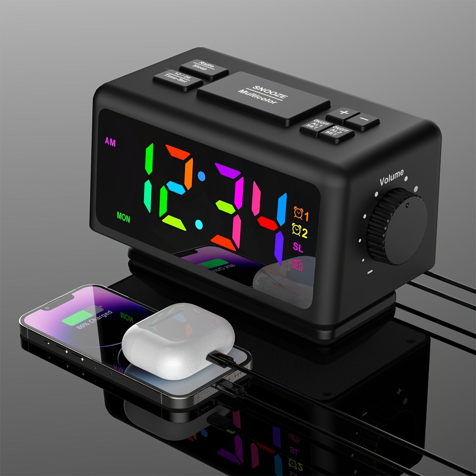 Orologio Sveglia a Specchio RGB con Display LED e Funzione Radio – Orologio Trendy per la Tua Stanza