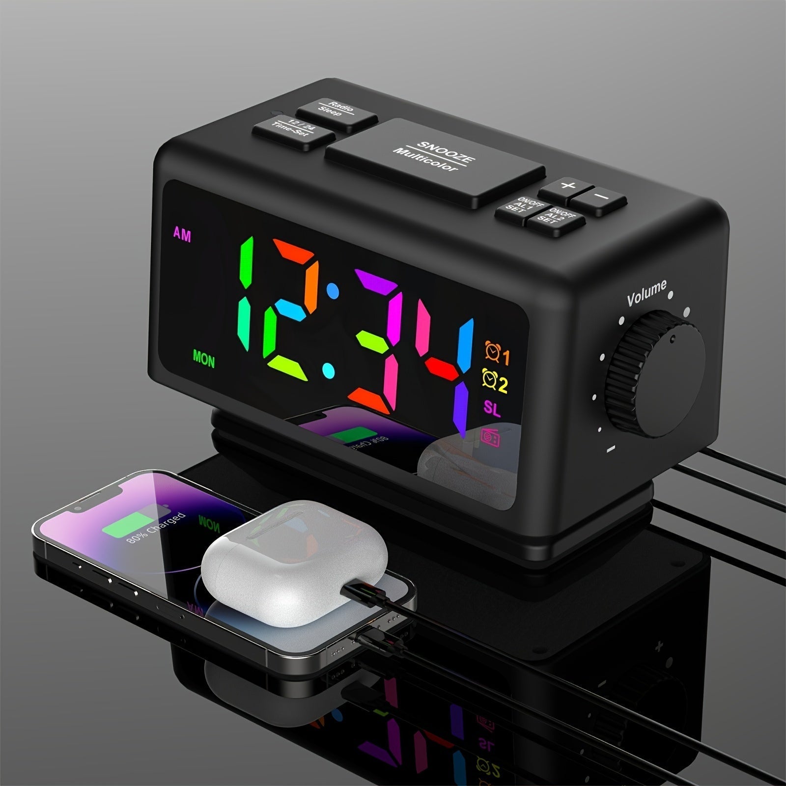 Orologio Sveglia a Specchio RGB con Display LED e Funzione Radio – Orologio Trendy per la Tua Stanza