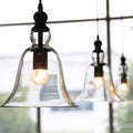 Lampada a sospensione singola nera, lampada a campana in vetro chiaro rustico