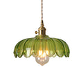 Retro Chandelier with Green Glass Lampshade, 1 Bulb, Brass Pendant Kitchen Lamp