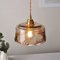 1-Lampe suspendue de style rustique pour salle à manger avec abat-jour rond en verre albâtre couleur ambre en laiton