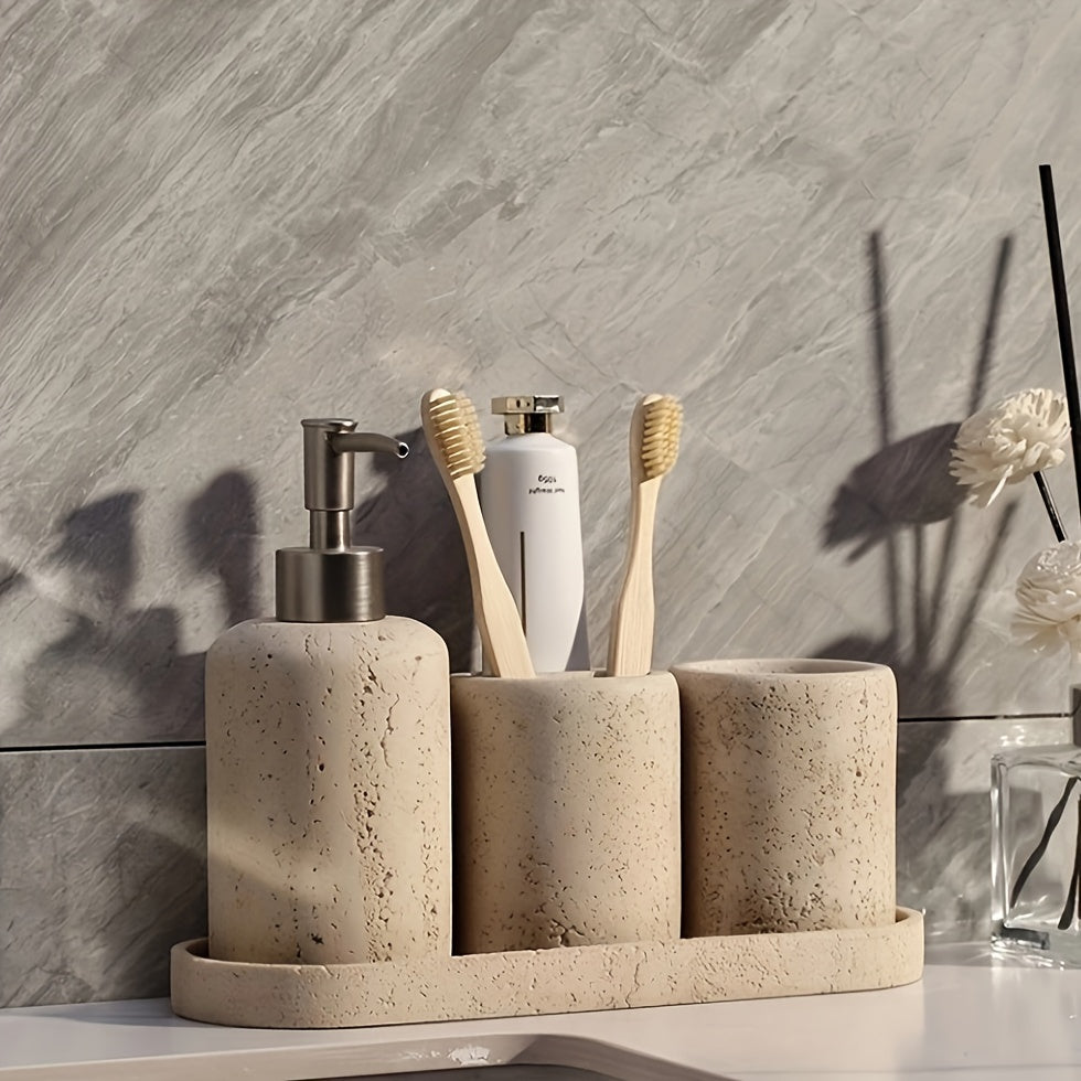 Dispenser per Sapone in Marmo – Dispenser di Lusso in Resina con Pompa in Acciaio Inossidabile per Bagno o Cucina