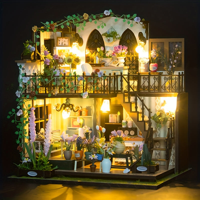 Casa Miniatura Greenhouse Fai-da-te con Illuminazione – Puzzle 3D Fatti a Mano per Decorazione Creativa