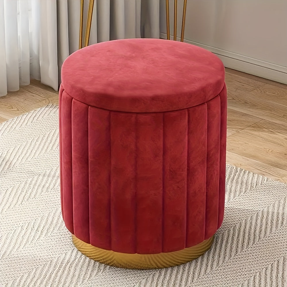 Pouf da Stoccaggio Nordic Chic – Pouf Rotondo Elegante con Stoccaggio e Finitura a Specchio