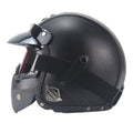 Casque de moto vintage en cuir PU avec visière et masque lunettes