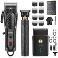 GroomMaster - Επαγγελματικό Σετ για τη Φροντίδα των Μαλλιών και της Γενειάδας για Άνδρες, 3 Τεμάχια, Ξυριστική Μηχανή Ασύρματη με Οθόνη LED, Επαναφορτιζόμενη με USB