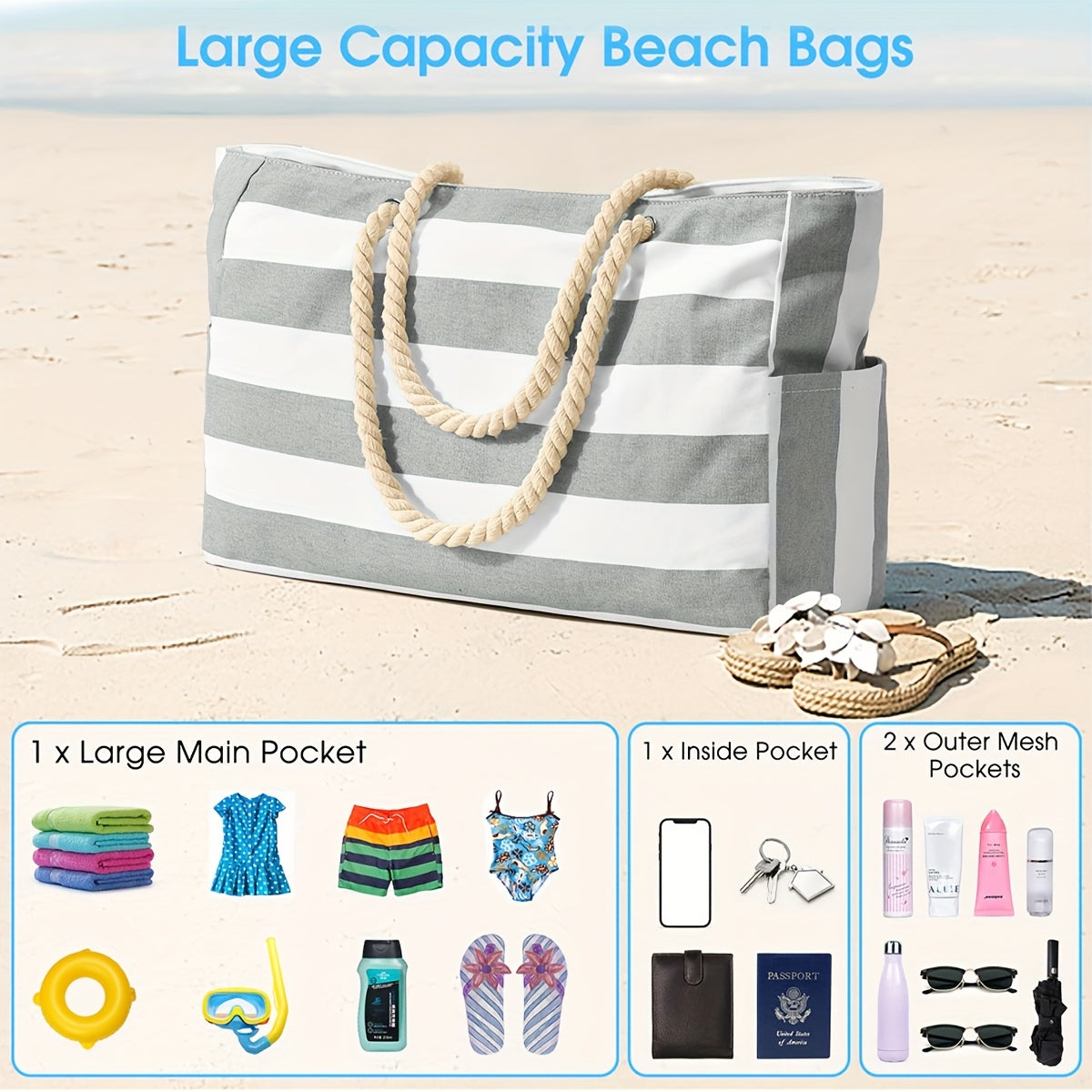 Borsa da Spiaggia Grande alla Moda con Stampa a Foglia - Spaziosa, Resistente e Perfetta per le Vacanze