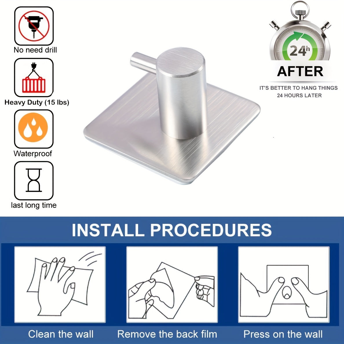 Set di Ganci Adesivi in Acciaio Inossidabile da 4 Pezzi – Minimalista, Resistente e Impermeabile