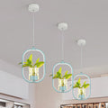 Suspension LED circulaire nordique en acrylique pour salle à manger avec contenant à plantes en verre