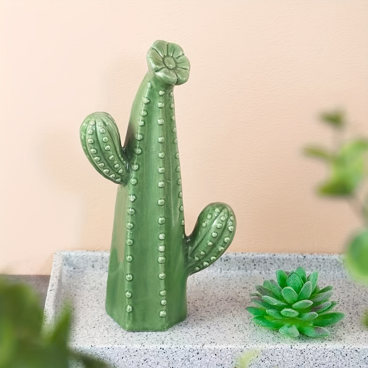 Trio di Decorazioni in Ceramica a Forma di Cactus – Ornamenti Interni Striati e Testurizzati