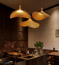 Beige rattan pendant lamp shaped like an Asian straw hat, 1 light for dining table