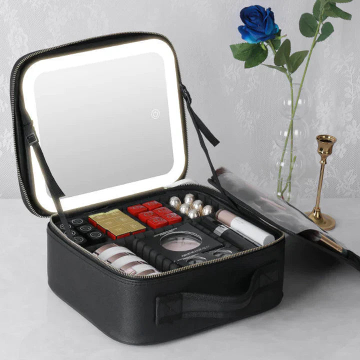 GlowLuxe LED Vanity Case | Organizer di bellezza portatile con specchio LED regolabile per un trucco impeccabile