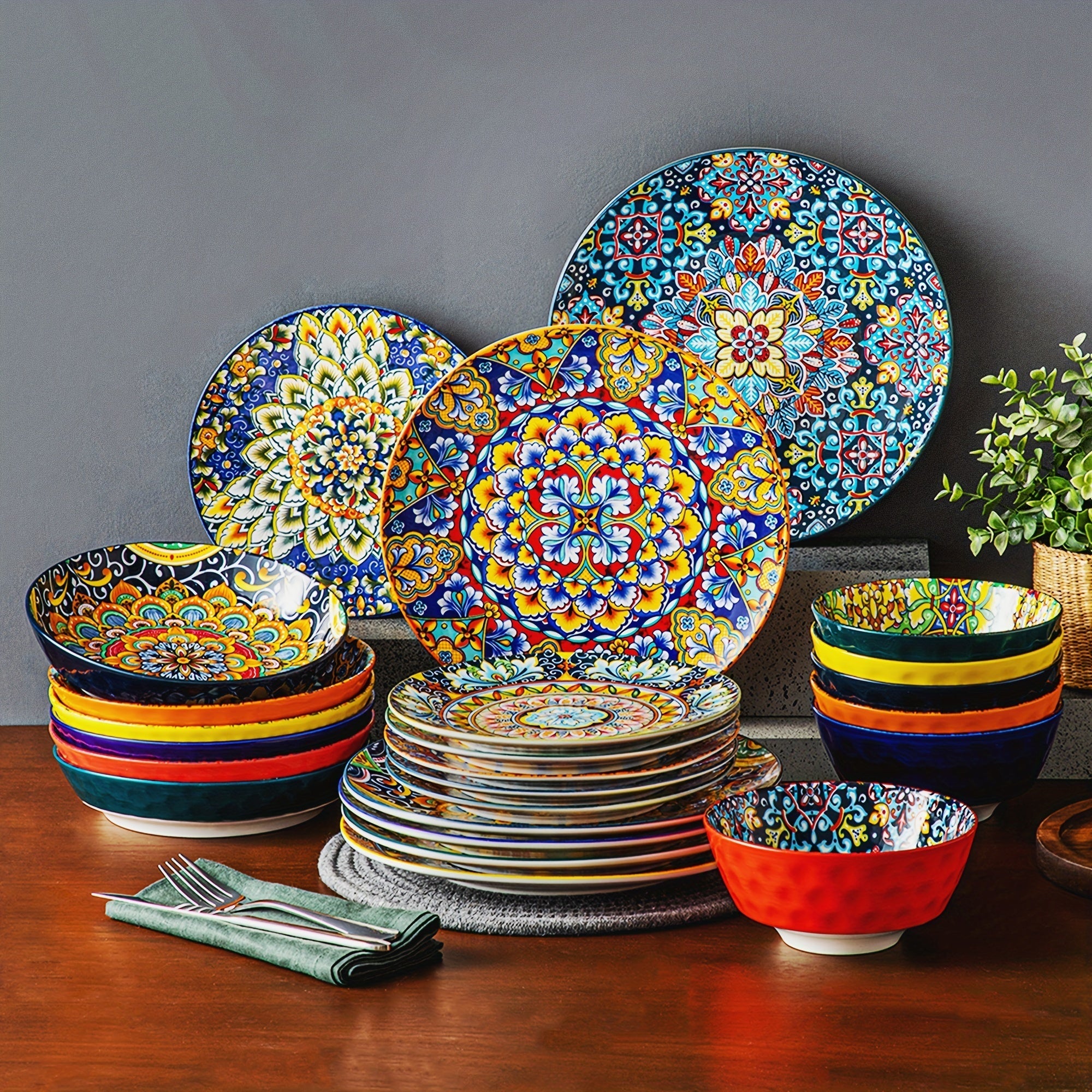 Set da Pranzo da 24 Pezzi – Ceramica in Stile Bohemien
