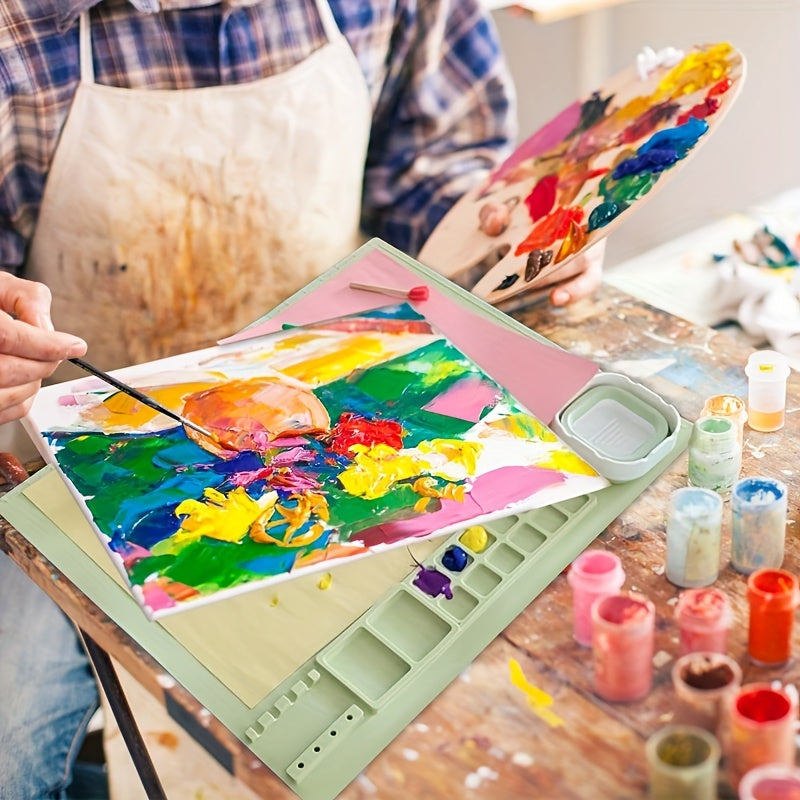 Tappetino da Pittura in Silicone con Paletta e Supporto per Pennelli – Durevole e Flessibile