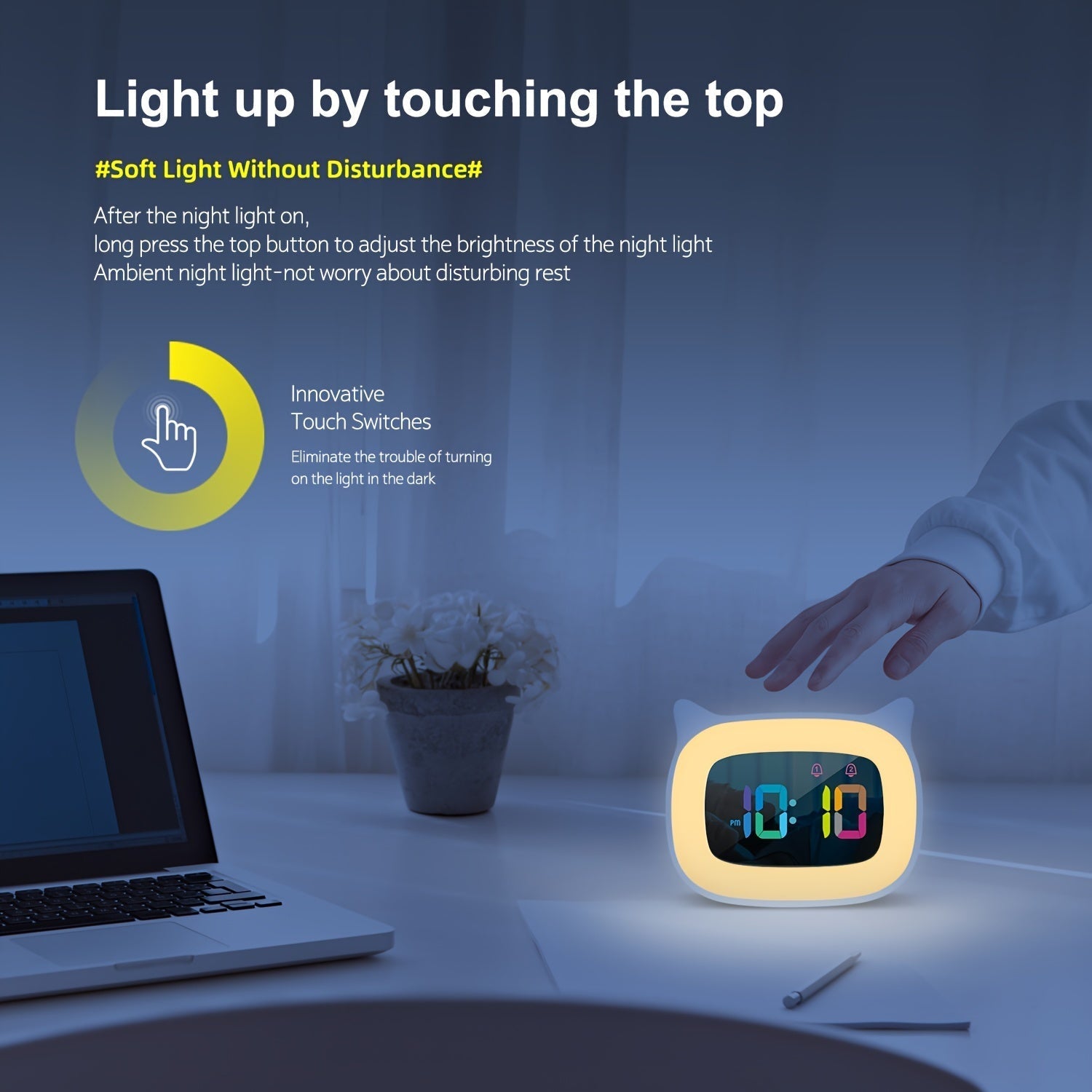 Sveglia a Forma di Orecchie di Gatto – Luce Notturna RGB con 18 Melodie e Ricarica USB