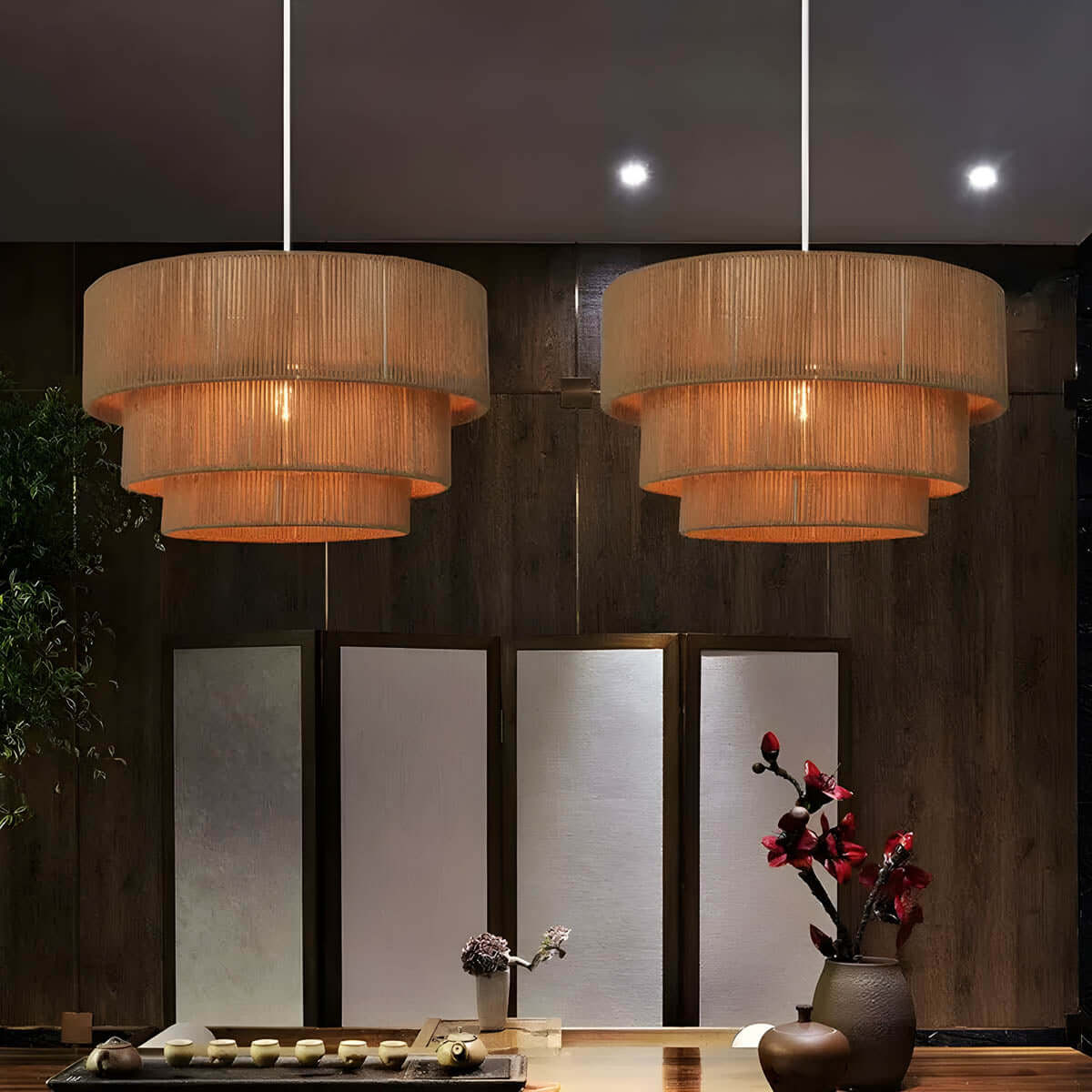 Lampada a Sospensione in Fune & Metallo - Design Industriale