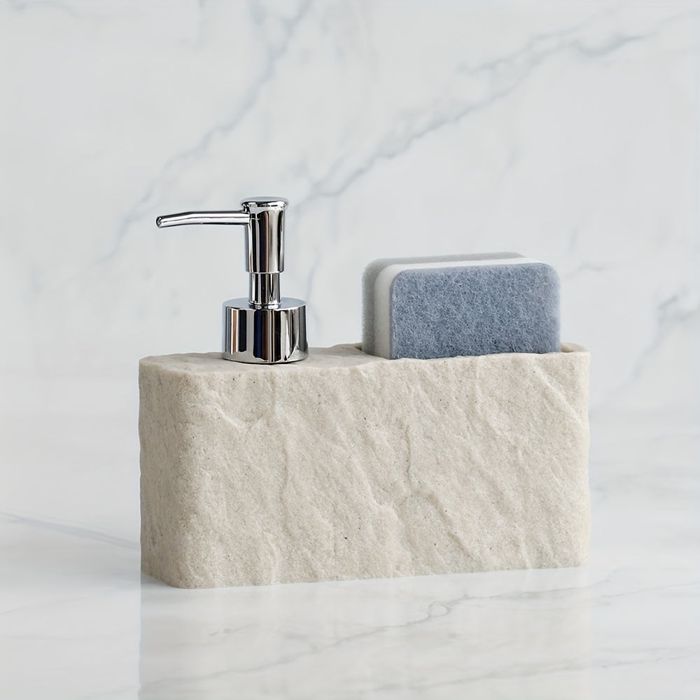 Dispenser per Sapone in Stile Pietra con Portaspugna – Elegante e Pratico per Cucina o Bagno