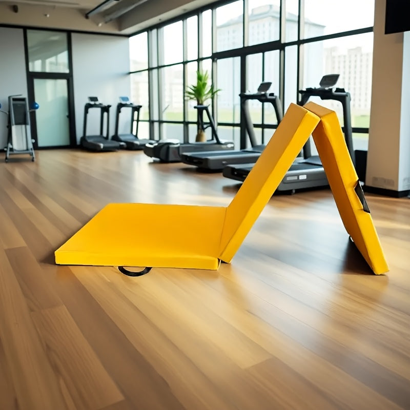 Tappetino yoga portatile pieghevole con spessa imbottitura, superficie in PU antiscivolo e maniglia