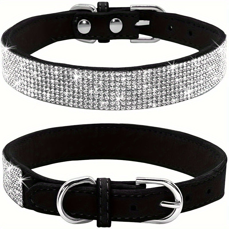 Collare per Cani in Pelle Regolabile con Strass – Forte e Durevole