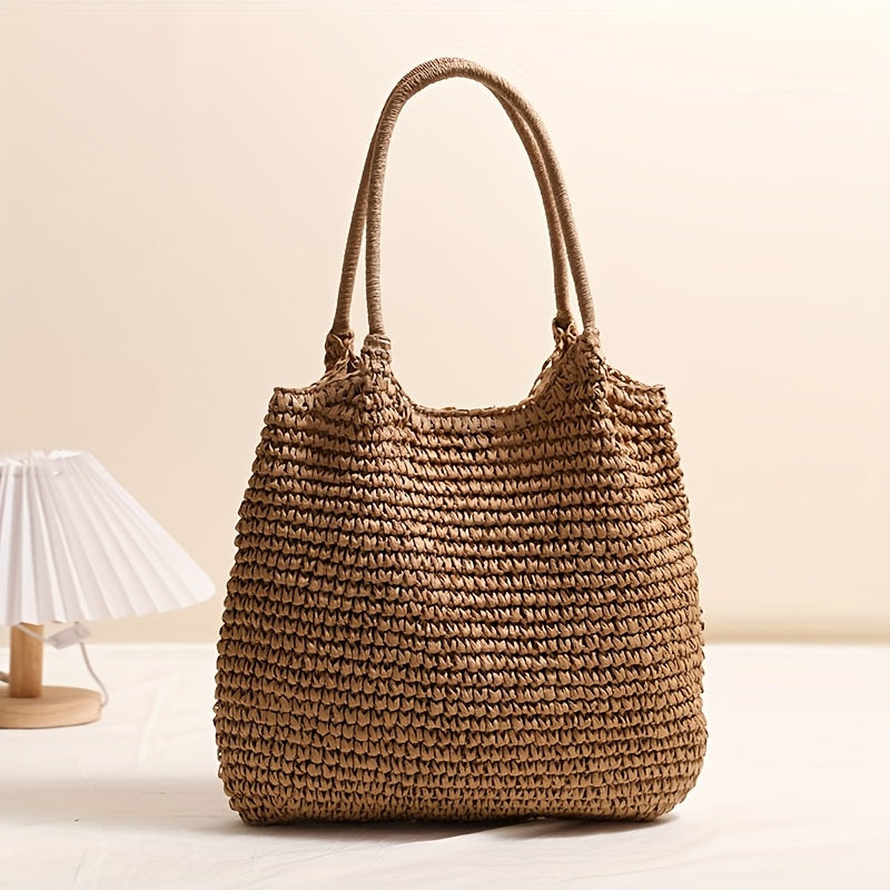 Borsa a Spalla Woven di Grande Capacità per Donne con Chiusura a Zip
