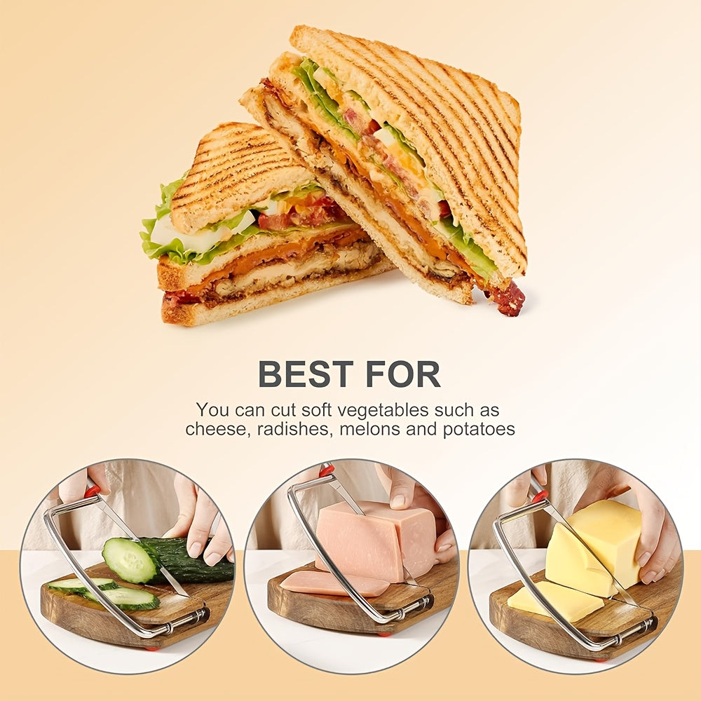 Affettatrice per Formaggi in Acacia Artigianale – Coltello in Acciaio Inossidabile su Elegante Base in Legno