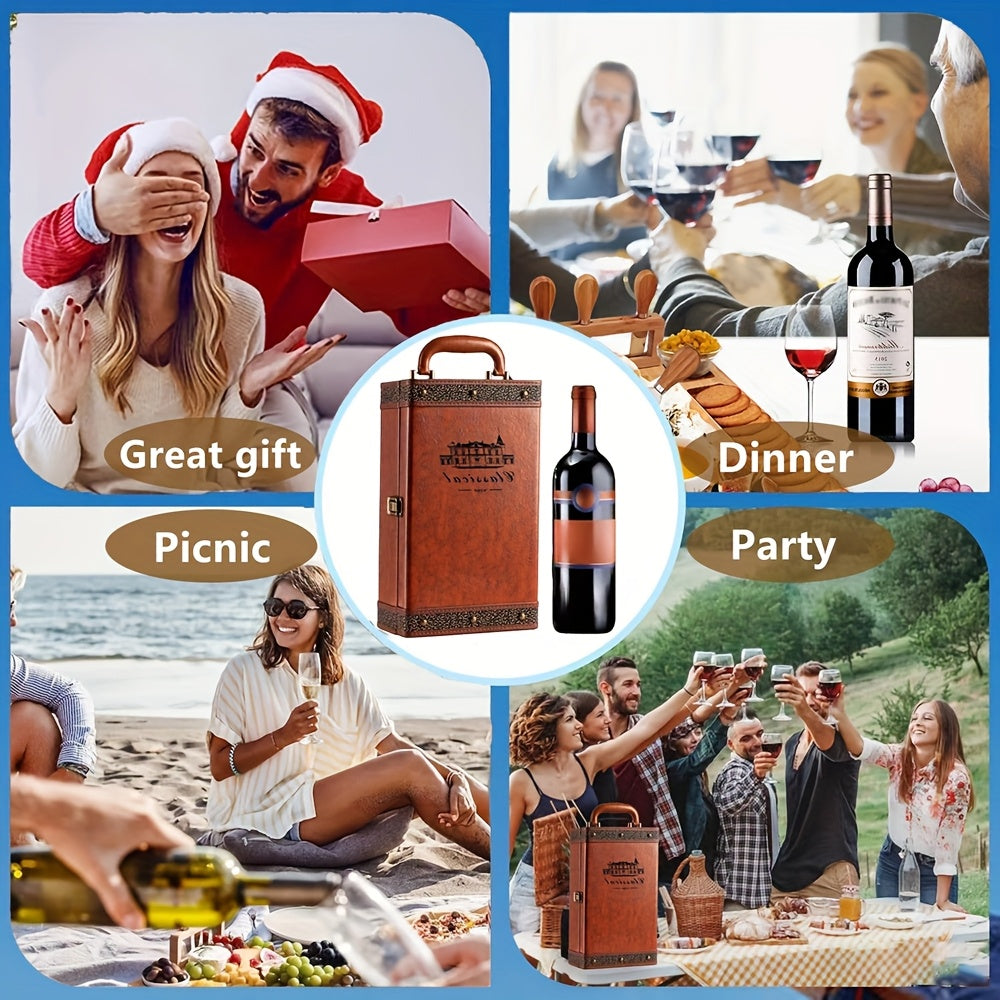 Portabottiglie Classico per 2 Bottiglie con Accessori – Scatola Regalo Portatile