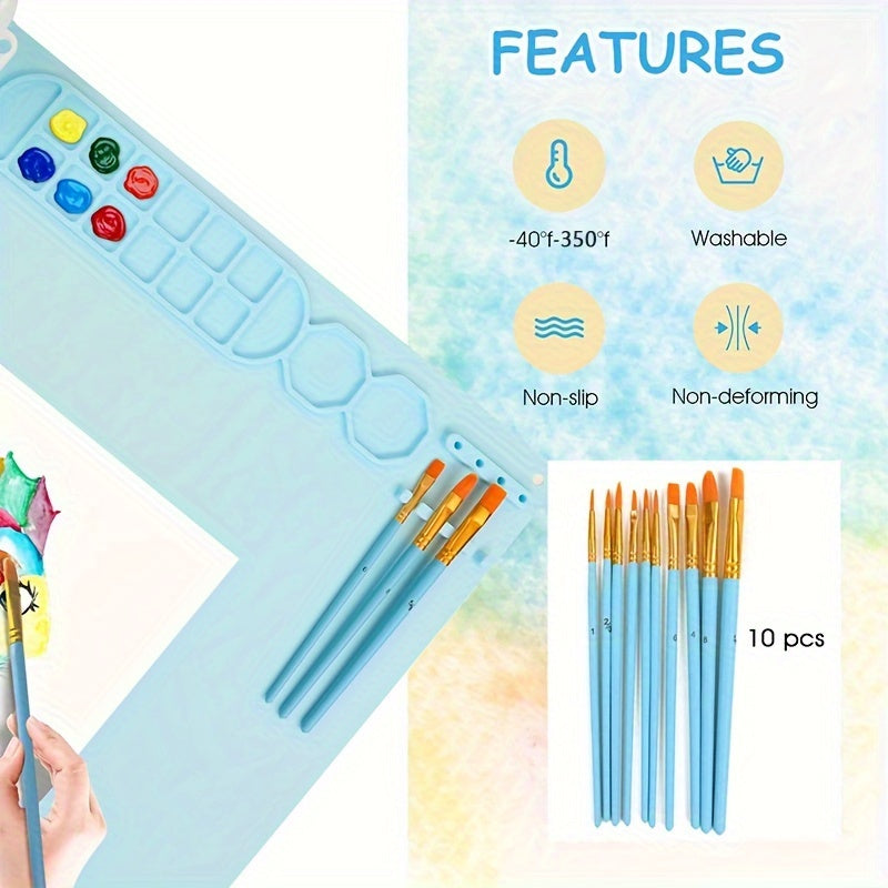 Tappetino da Pittura in Silicone con Paletta e Supporto per Pennelli – Durevole e Flessibile