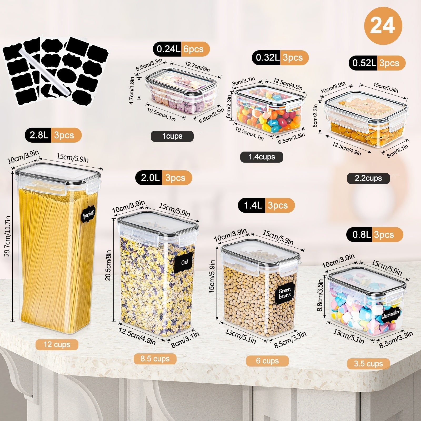 Set di Contenitori per Cucina Premium da 24 Pezzi – Pratico e Organizzato