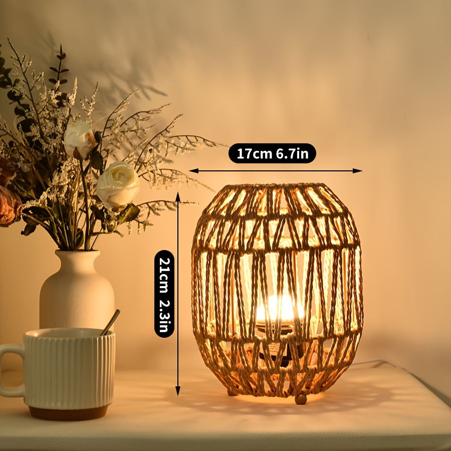 Lampada da Tavolo in Rattan Bohemien – Accento di Luce Fatta a Mano per Camera da Letto o Spazio Living